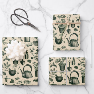 Vintag-Gartenfreunde Party gefliest Geschenkpapier Set