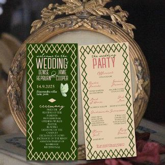 Vintag Gartengrün & Creme Whimsy Hochzeitstag Programm