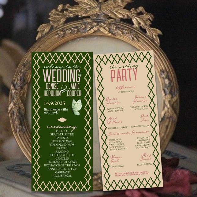 Vintag Gartengrün & Creme Whimsy Hochzeitstag Programm (Von Creator hochgeladen)