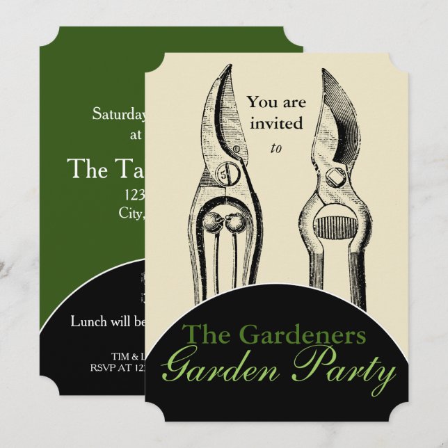 VINTAG Gartenwerkzeuge Garten Party Einladung (Vorne/Hinten)