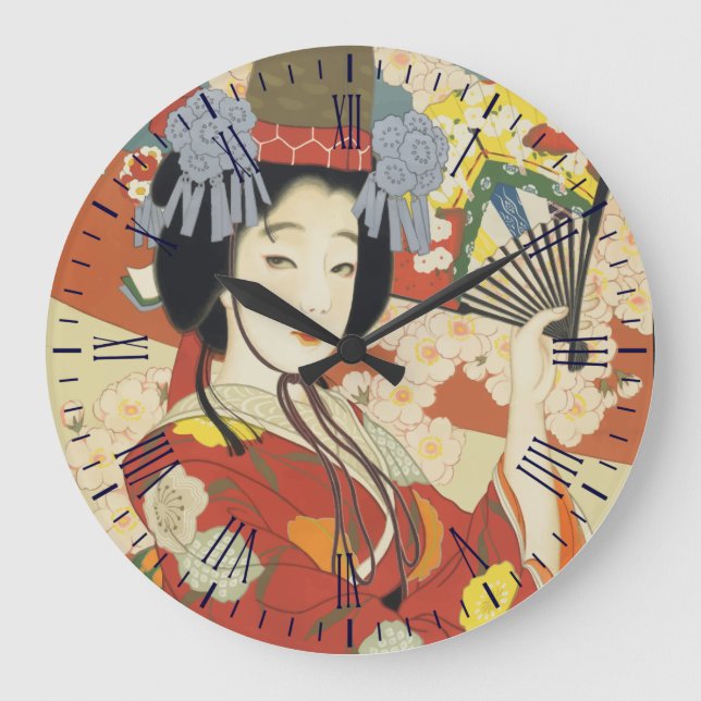 Vintag Geisha Große Wanduhr (Vorderseite)
