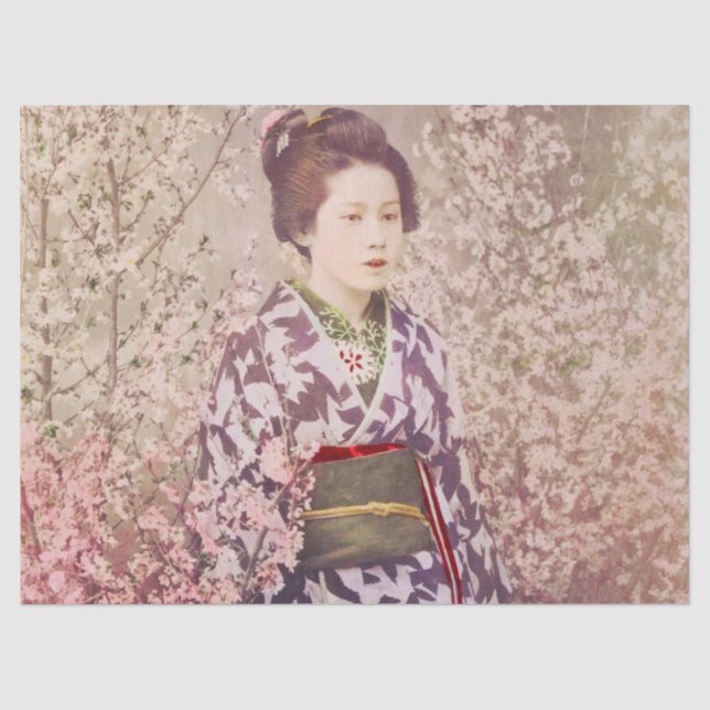 Vintag Geisha und Cherry Blossom Seidenpapier (Vorderseite)