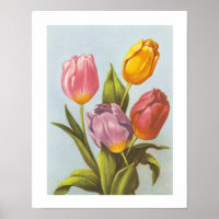 Vintag Gelb, Rosa und Lila Tulpen