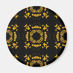Vintag Gelb, schwarz florale Damasken Retromuster Magnet