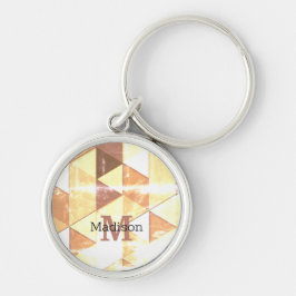 Vintag-gelbbraunes geometrisches Monogramm Schlüsselanhänger
