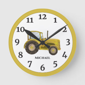 Vintag-gelbe Aquarellfarm Traktor   Runde Wanduhr