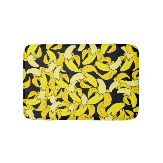 Vintag Gelbe Bananen: Schwarzer Hintergrund Badematte (Vorderseite)