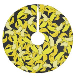 Vintag Gelbe Bananen: Schwarzer Hintergrund Polyester Weihnachtsbaumdecke