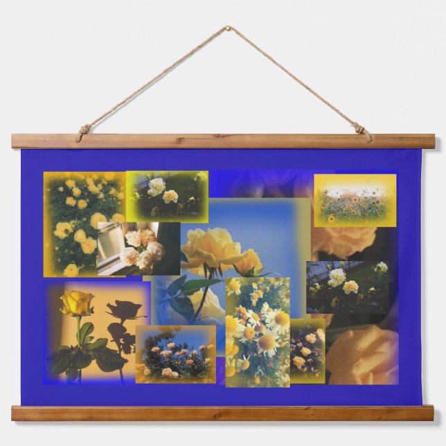 Vintag-Gelbe Blume Wandteppich Mit Holzrahmen (Vorne)