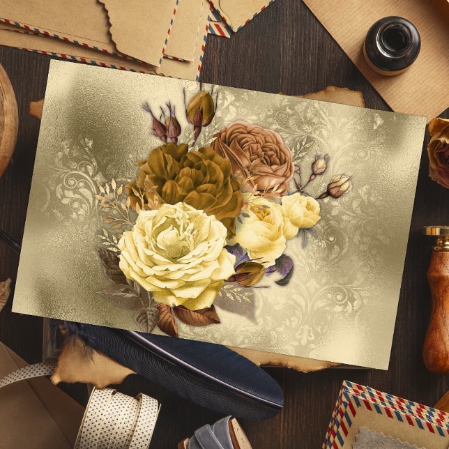 Vintag Gelbe Rose Bouquet Gold Seidenpapier (Von Creator hochgeladen)