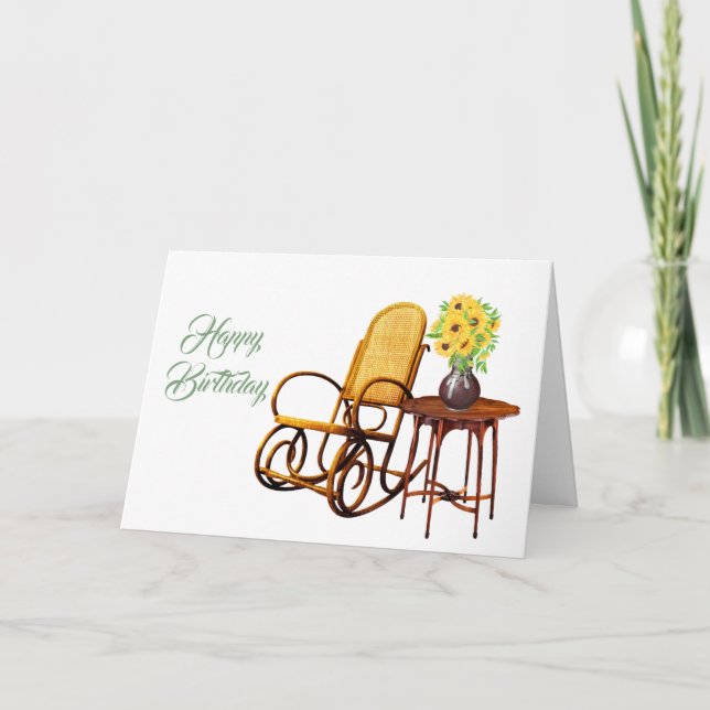 Vintag Gelbe Sonnenblumen Tafelstuhl Geburtstag Karte (Vorderseite)