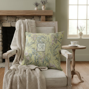Vintag-Gelbes Elegant-Floral-Monogramm Kissen