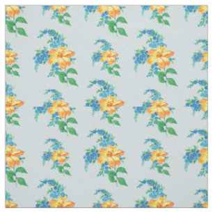 Vintag-Gelborange-Blume Blumenbaby Blue Stoff