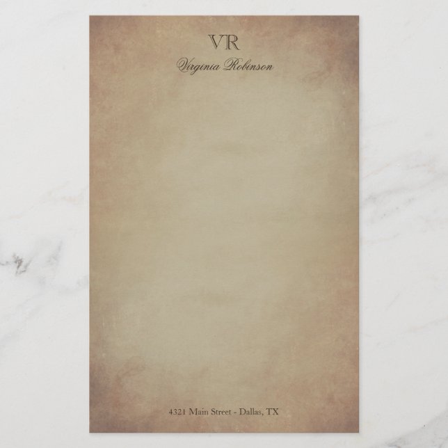 Vintag Gelbpapiermonogramm und Individuelle Name Briefpapier (Vorderseite)