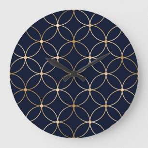 Vintag Geometrie: Gold Blue Abstrakt Große Wanduhr