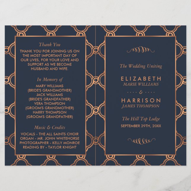 Vintag Geometrische Art Deco Gatsby Hochzeitsprogr (Vorderseite)
