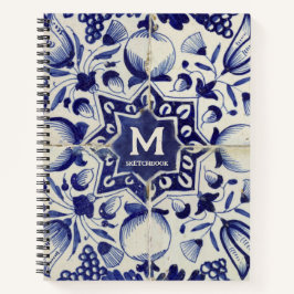Vintag geometrische blaue Tile Mit Monogramm Notizbuch