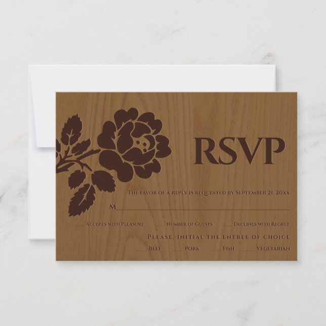Vintag geprägte Rose rustikale Hochzeitskarte RSVP (Vorderseite)