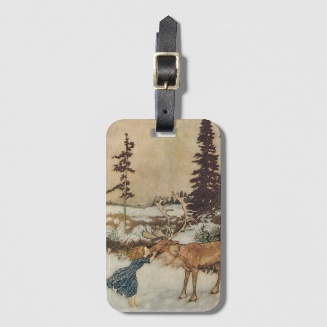 Vintag Gerda und Reindeer von Edmund Dulac Gepäckanhänger (Vorderseite Vertikal)