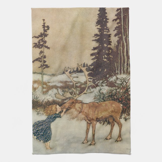 Vintag Gerda und Reindeer von Edmund Dulac Handtuch (Vertikal)