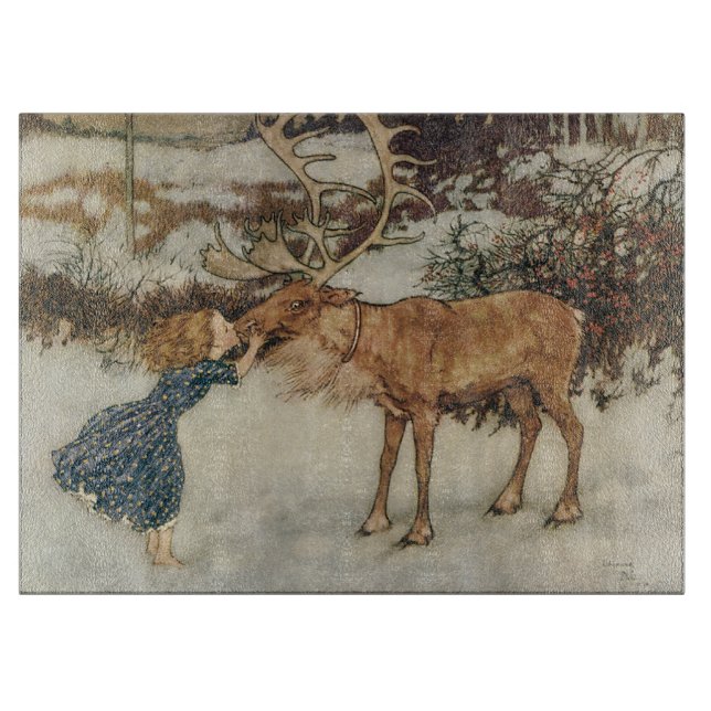 Vintag Gerda und Reindeer von Edmund Dulac Schneidebrett (Vorderseite)