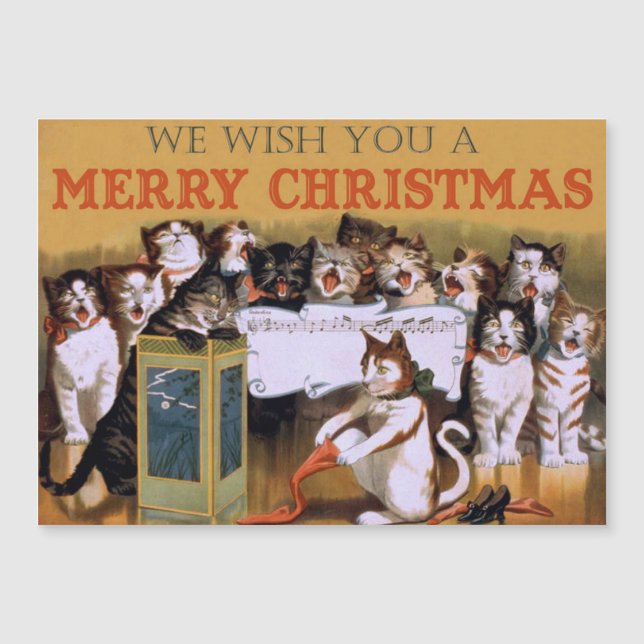 Vintag gesangsende Katzen Weihnachtsgrüße Magnetkarte (Vorderseite)