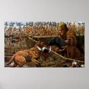 Vintag gestrichene Retrievers mit Duck Hunter Post Poster
