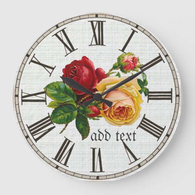 Vintag gestrichene Rose Personalisiert Große Wanduhr (Vorderseite)