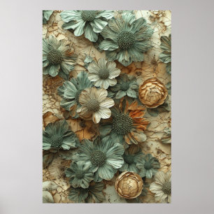 Vintag getrocknetes Blumenmuster: Texturierte bota Poster
