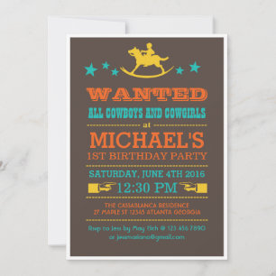Vintag Gewollt Western Cowboy Geburtstagseinladung Einladung