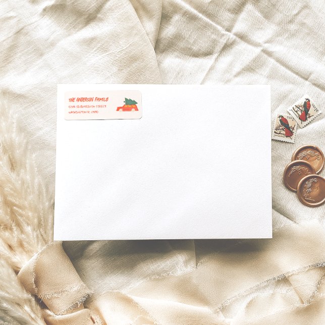 Vintag Gezeichnet Weihnachtsadresse des Red Car (Von Creator hochgeladen)