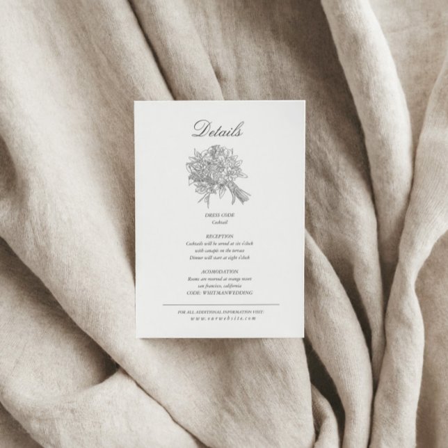 Vintag gezeichnete Florals Hochzeitsdetails Begleitkarte (Von Creator hochgeladen)