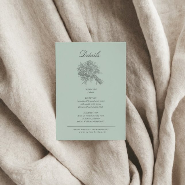 Vintag gezeichnete Florals Hochzeitsdetails Begleitkarte (Von Creator hochgeladen)