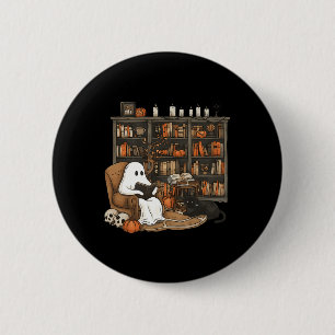 Vintag Ghost Reading Book Lovers Library Hallowee Button