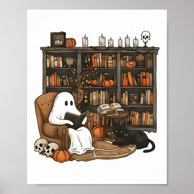 Vintag Ghost Reading Book Lovers Library Hallowee Poster (Vorne)