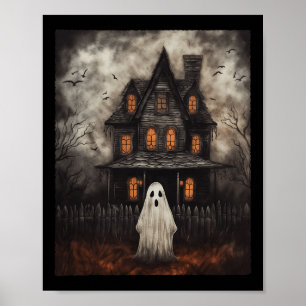 Vintag Ghost Spuk House Mitternacht Halloween Gho Poster
