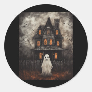 Vintag Ghost Spuk House Mitternacht Halloween Gho Runder Aufkleber