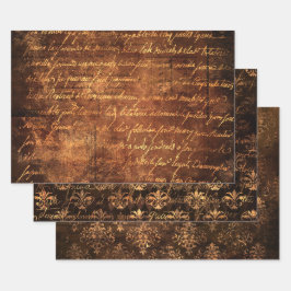 Vintag Gildenbrown Gold Damask Wrapping Paper Geschenkpapier Set