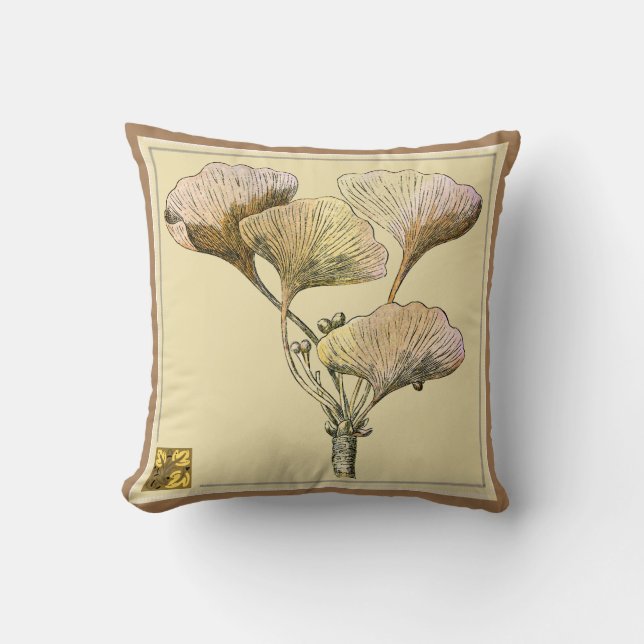Vintag Ginkgo Biloba Blätter Kissen (Vorderseite)