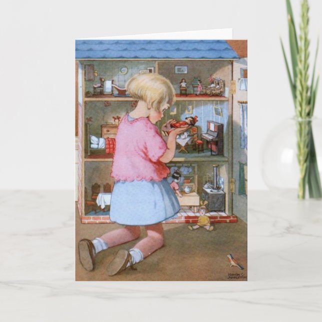 Vintag - Girl and Doll House, Karte (Vorderseite)