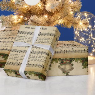 Vintag Glad Christmas Bells Carol Script drucken Geschenkpapier