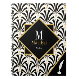Vintag Glam 1920 Art Deco Black & White Palmettos Notizblock