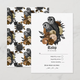 Vintag Glam Amber Owls Gothic Wedding RSVP Karte