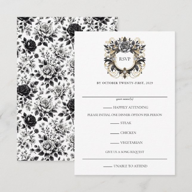Vintag Glam Floral RSVP Karte (Vorne/Hinten)