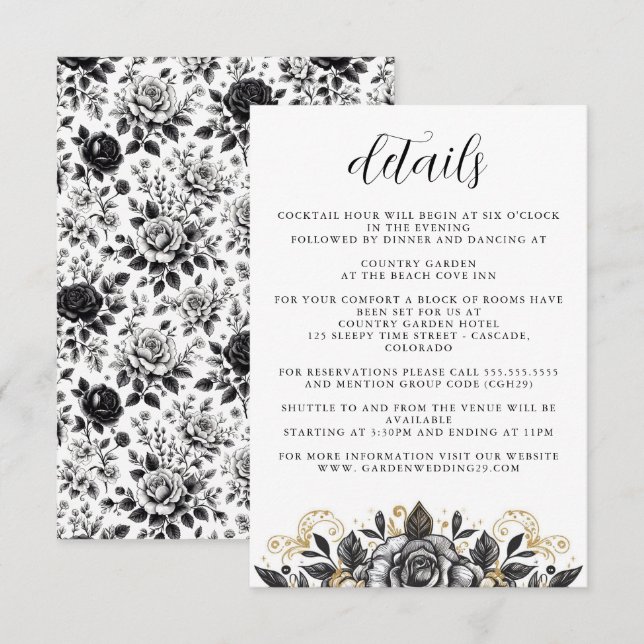 Vintag Glam Floral Wedding Begleitkarte (Vorne/Hinten)
