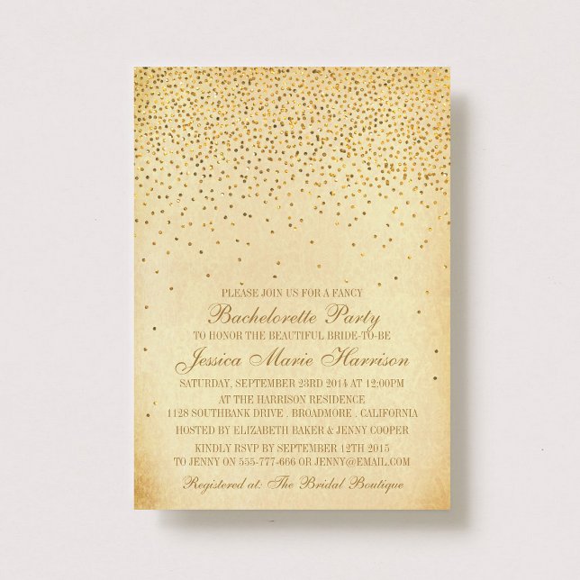 Vintag Glam Gold Confetti Junggeselinnen-Abschied Einladung (Von Creator hochgeladen)