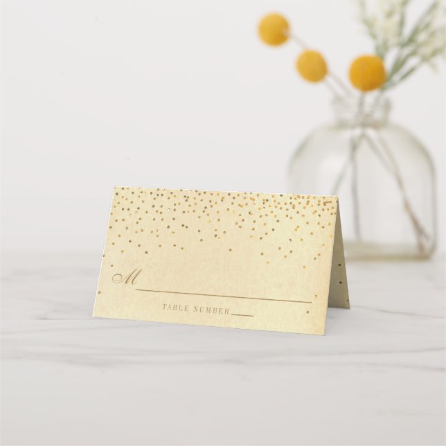 Vintag Glam Gold Confetti Wedding Platzkarte (Vorderseite)