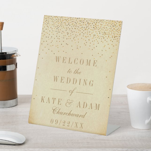 Vintag Glam Gold Confetti Wedding Willkommen Sockelschild (In SItu)