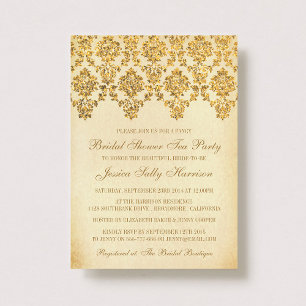 Vintag Glam Gold Damask Brautparty Einladung