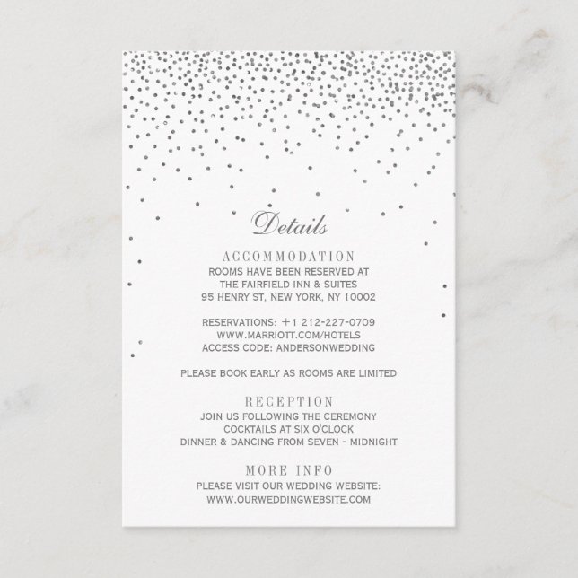 Vintag Glam Silver Confetti Wedding Begleitkarte (Vorderseite)
